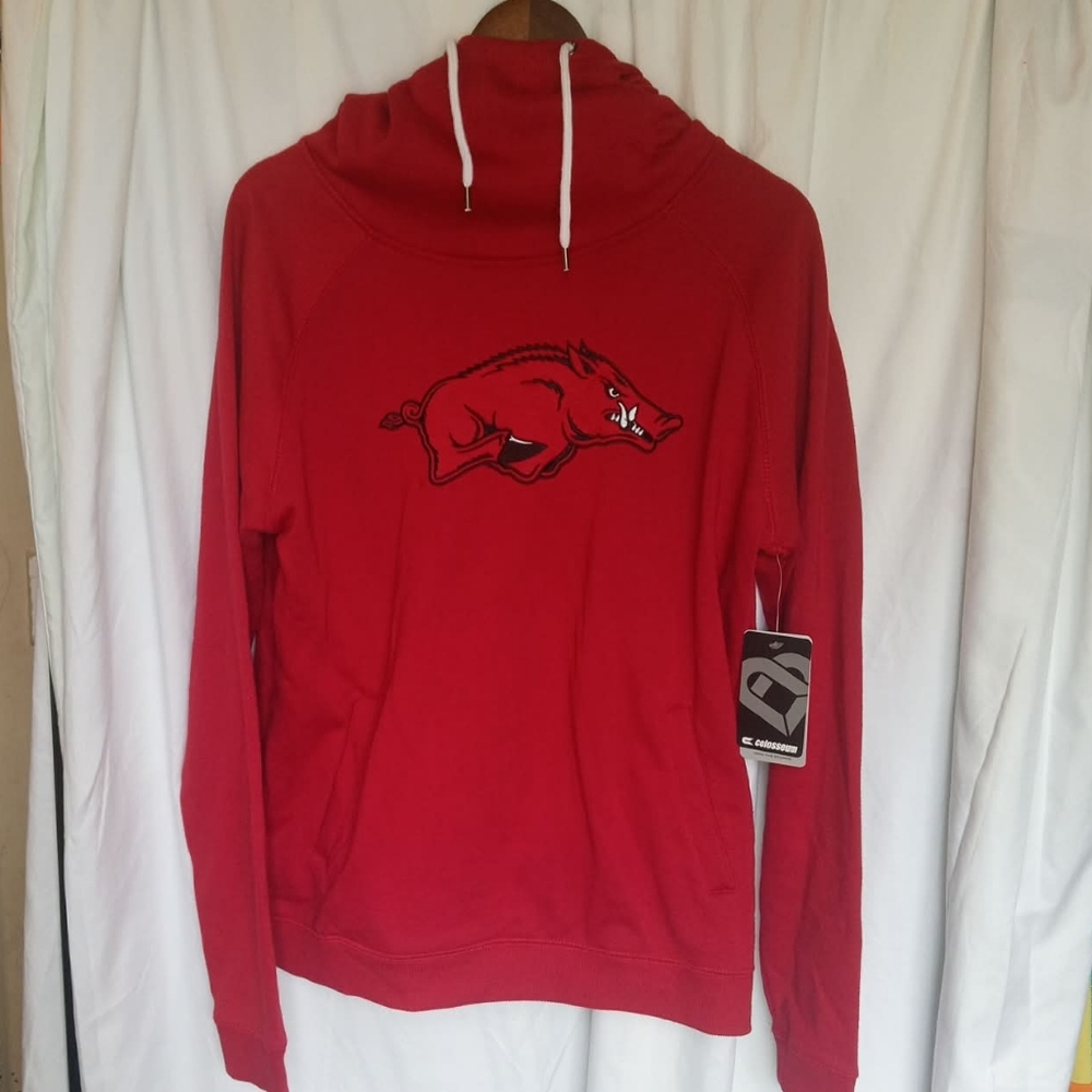 NWT Colosseum Arkansas Razorbacks Sweatshirt Hoodie Red Grey Cowl Neck Hockey